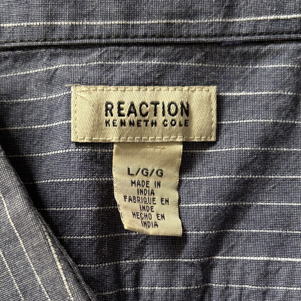 Kenneth Cole Reaction Men's Button-Front Shirt — Large, Blue Stripe, 100% Cotton - Picture 2 of 4